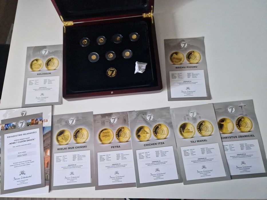 Monety z czystego złota - Nowe 7 Cudów Świata