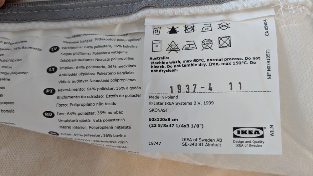 Łożeczko szare Klupś Radek, materac Ikea skonast 120x60