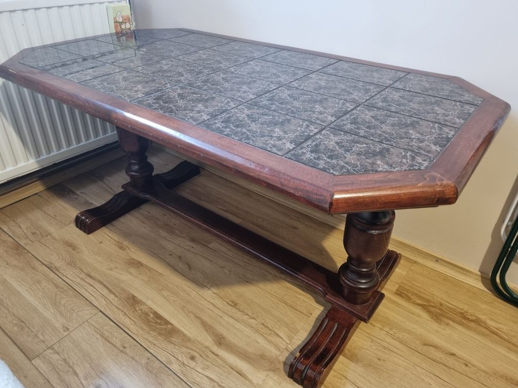 Piękny Stół, stolik, ława drewniany z kafelkami : 132 x 70