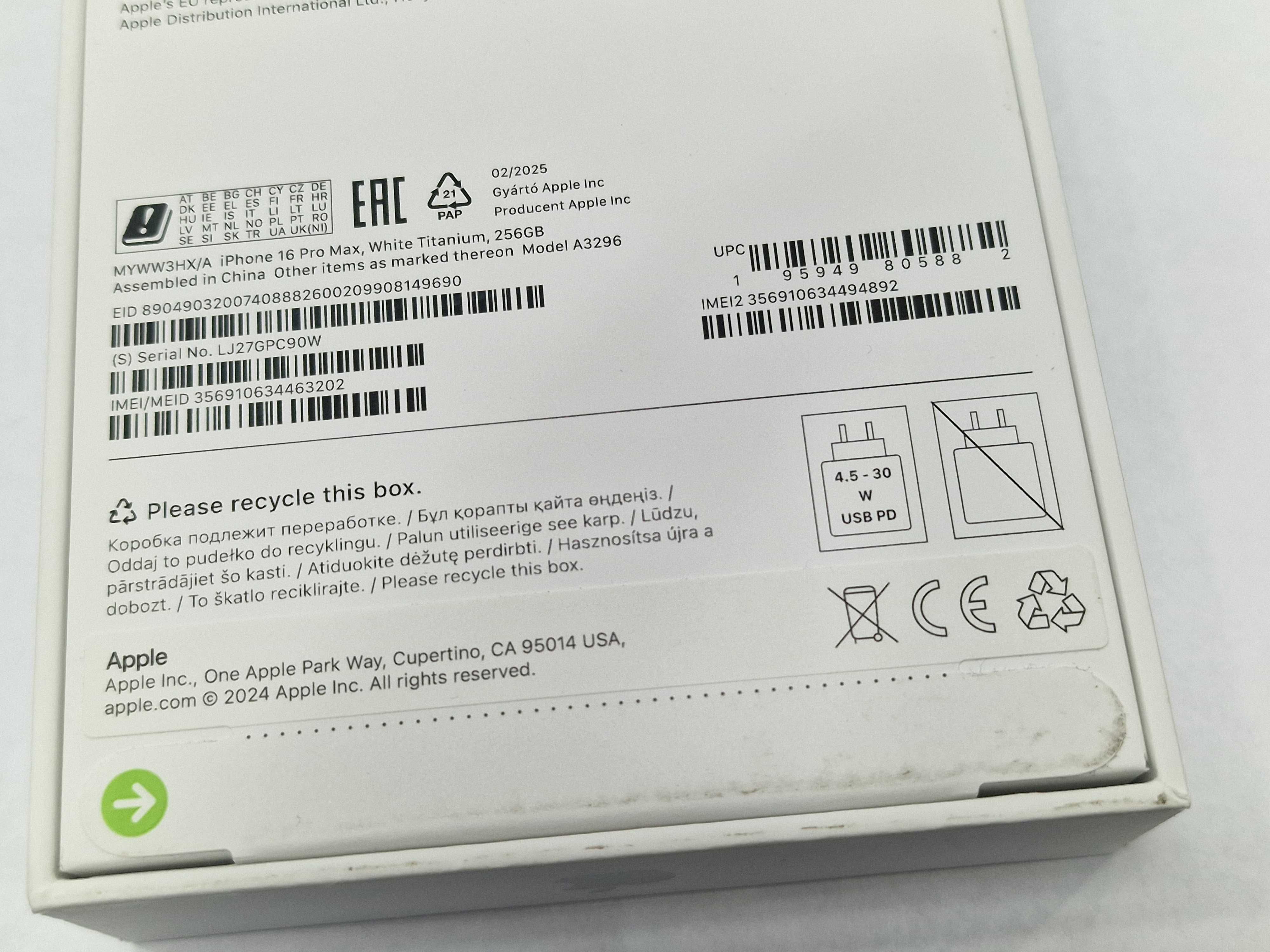 PL! Iphone 16 PRO MAX 256GB/ White Titanium/ A3296/ GW12/ BEZ RAT!