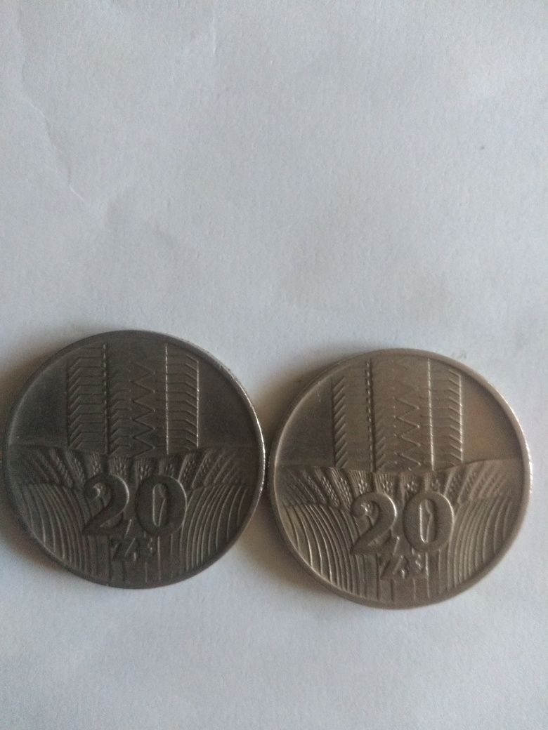 Dwie Kolekcjonerskie Monety 20zł bez Znaku Mennicy 1973,1974 rok.