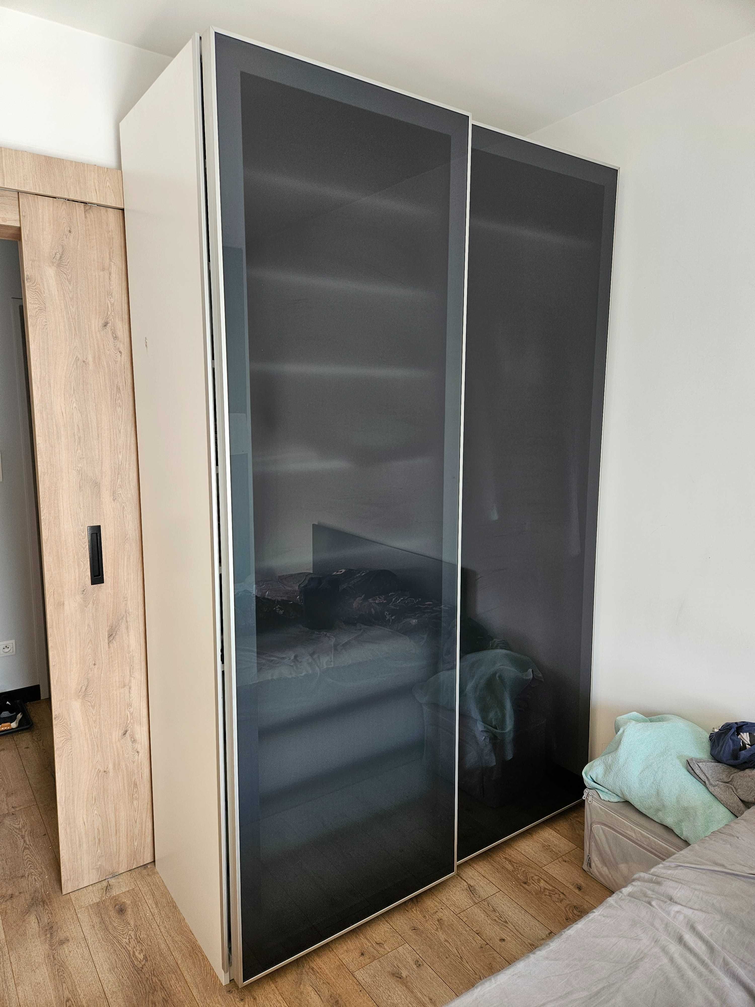 drzwi przesuwne do szafy Ikea Pax kompletne czarne szkło 2szt 75x236cm