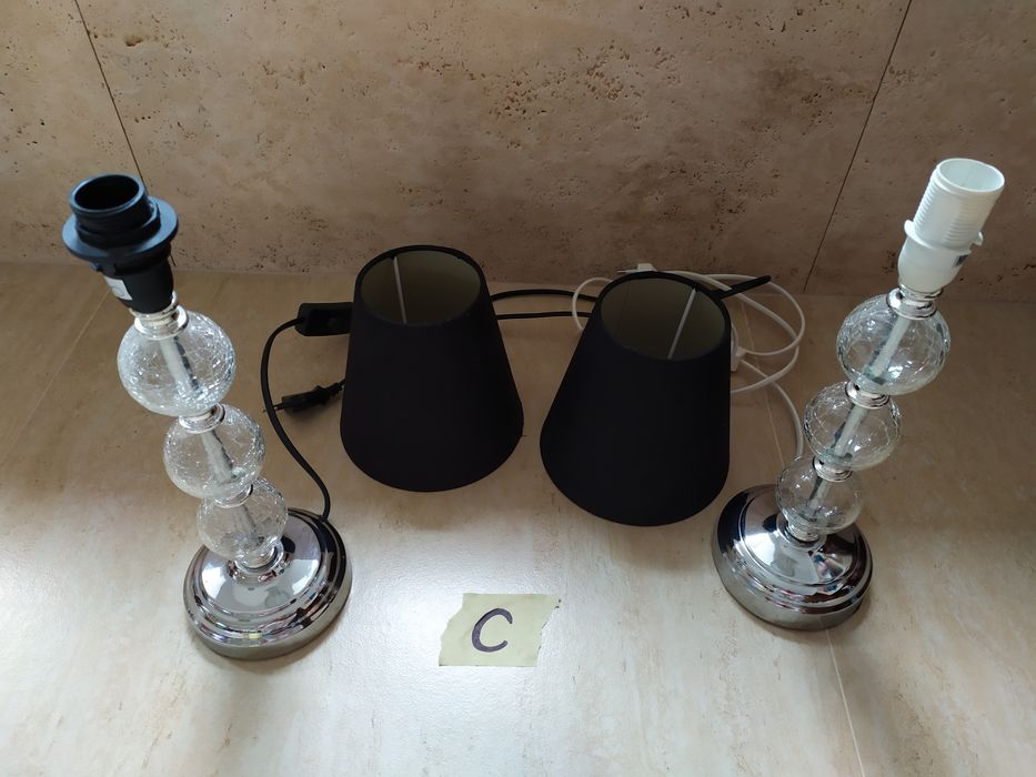 Komplet 2 lampek stojących. Szklane, srebrne z czarnym.