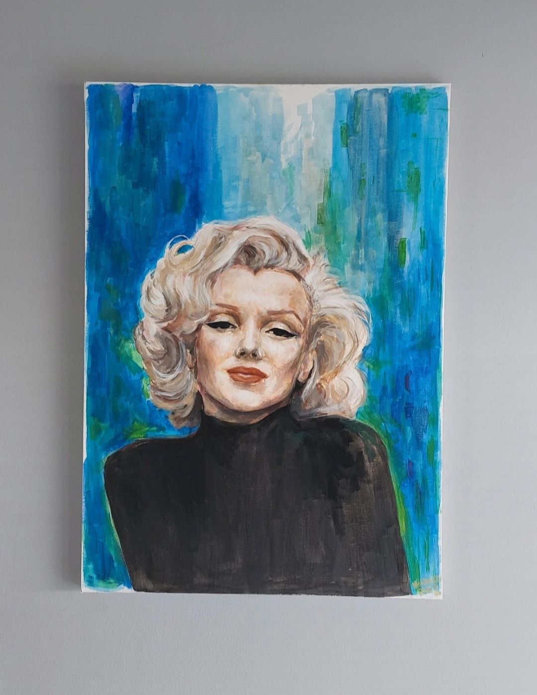Obraz na płótnie Marilyn Monroe akryl niebieskie tło duży