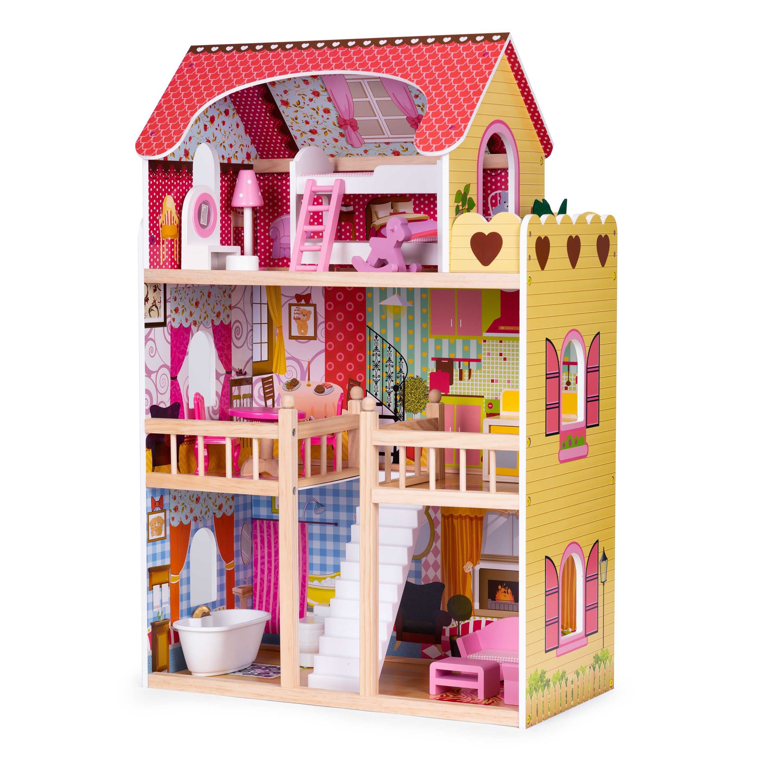 Drewniany domek dla lalek mebelki 3 piętra ECOTOYS #  8209 (4109)