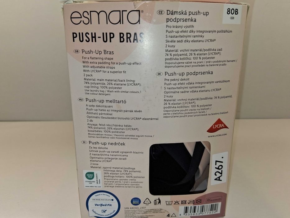 A267 Zestaw 2x Biustonosz Esmara Push Up Rozmiar 80B Czarny Beżowy