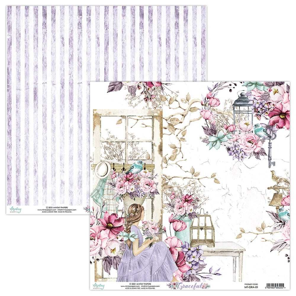 Zestaw papierów do scrapbookingu Mintay - Graceful - 30x30cm + GRATIS