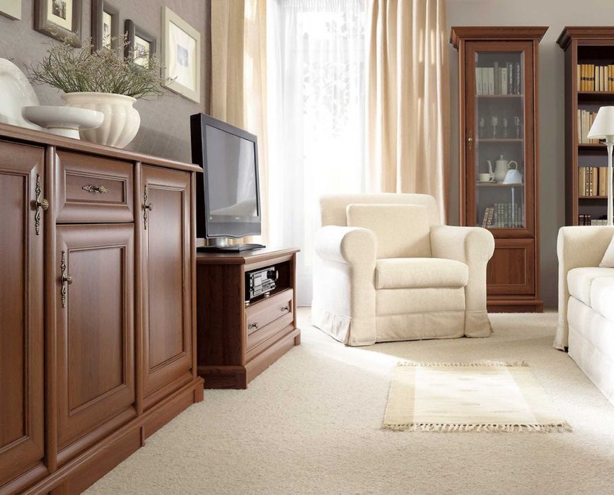 BRW Meble klasyczne KENT zestaw szafa komody, witryna, słupek jak nowe