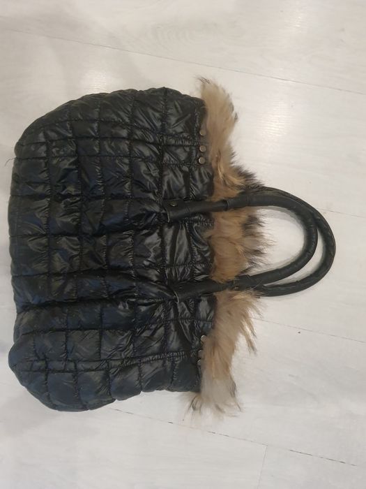 Duża torba futro futerko  jenot naturalny mieści A4