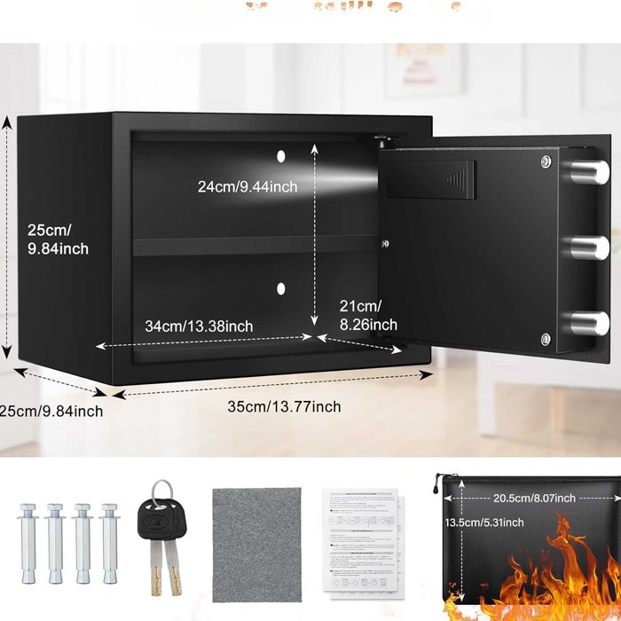 Sejf Ognioodporny 22l Z Alarmem Torbą Wodoodporną Sejf Ścienny Mejasg