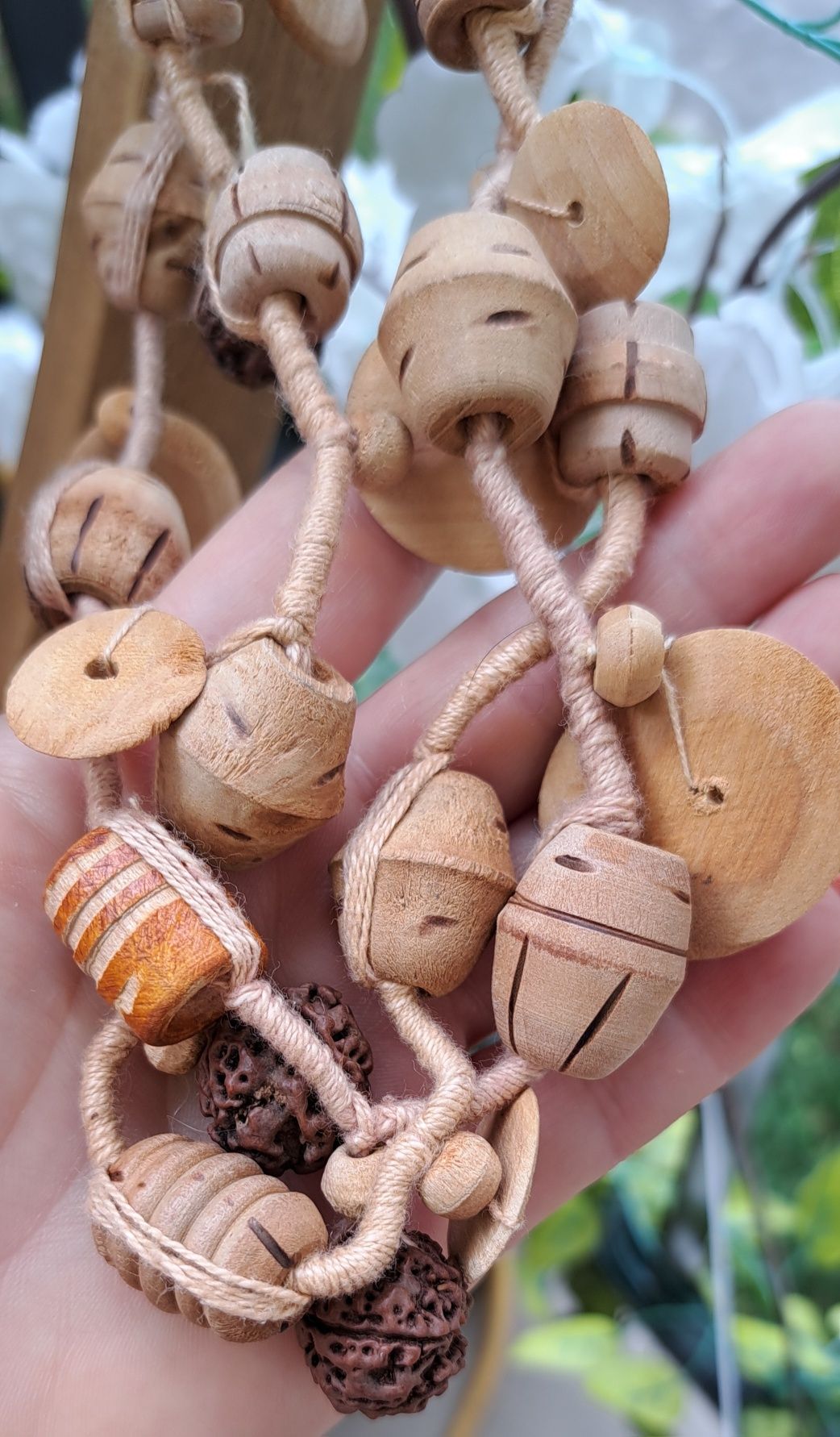 Vintage Retro biżuteria korale handmade drewniane