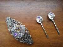 Spinka do włosów + 2 wsuwki (styl steampunk) z fioletowym akcentem