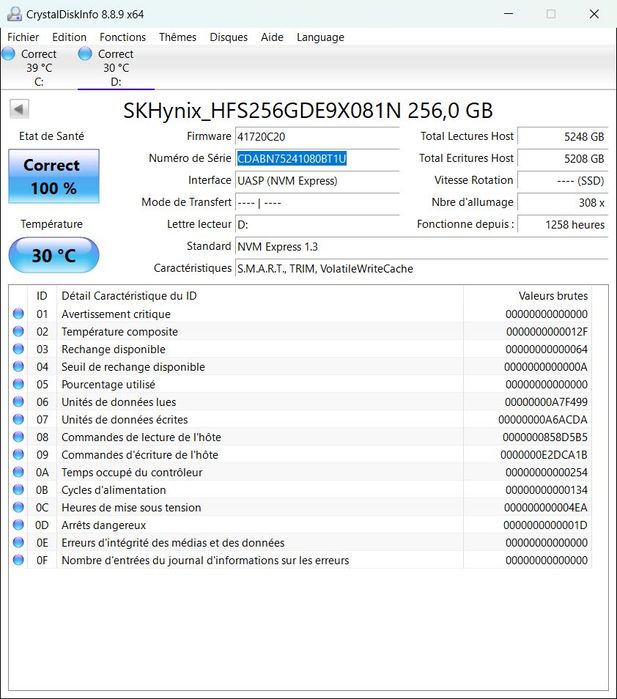 Lote de 4 discos SSD 256 Go NVME M2