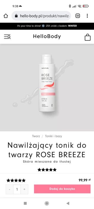 Nawilżający tonik do twarzy ROSE BREEZE hello body