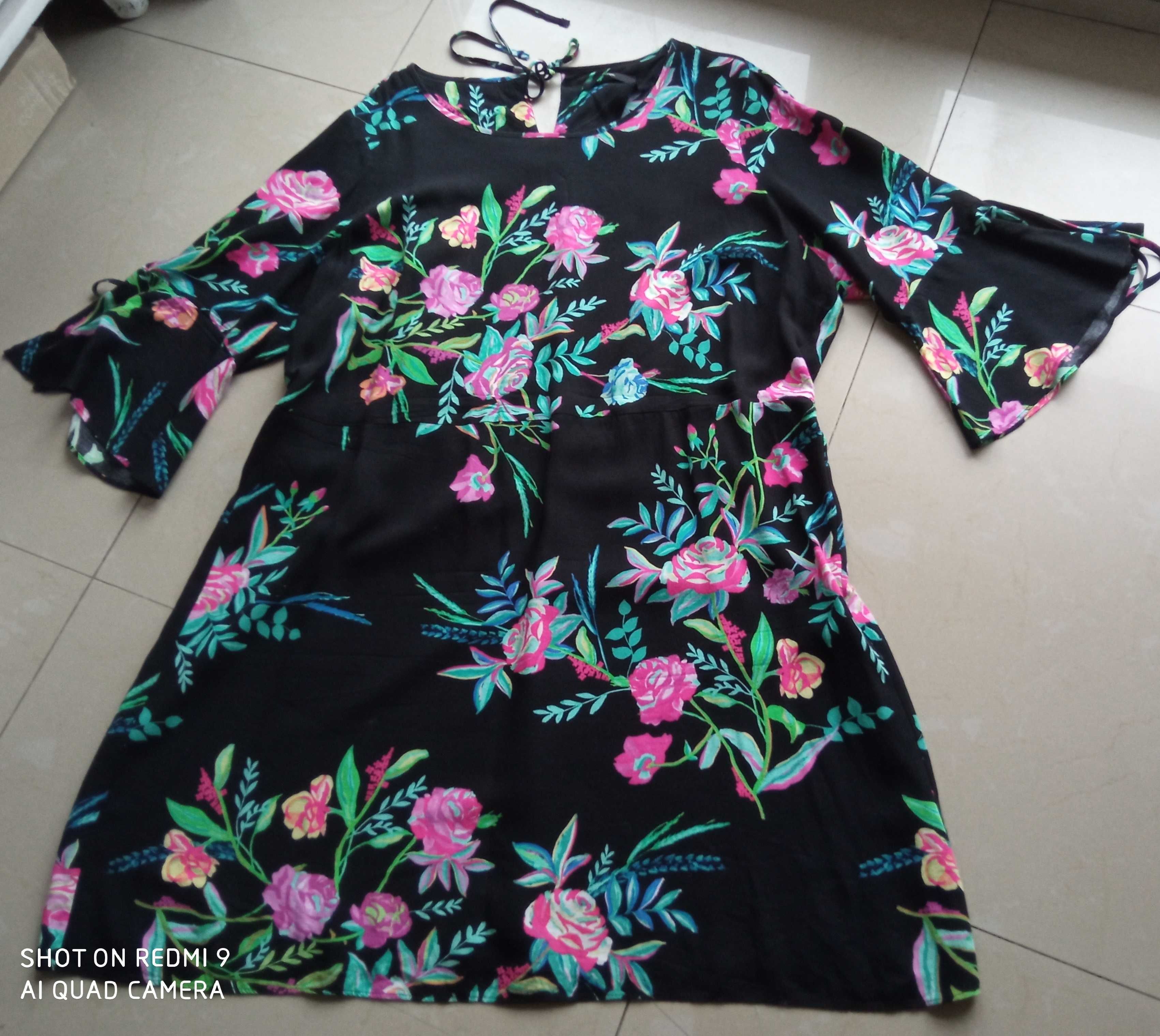 GEORGE sukienka 136cm pachy 22 50 52  boho czarna w kwiaty wesele