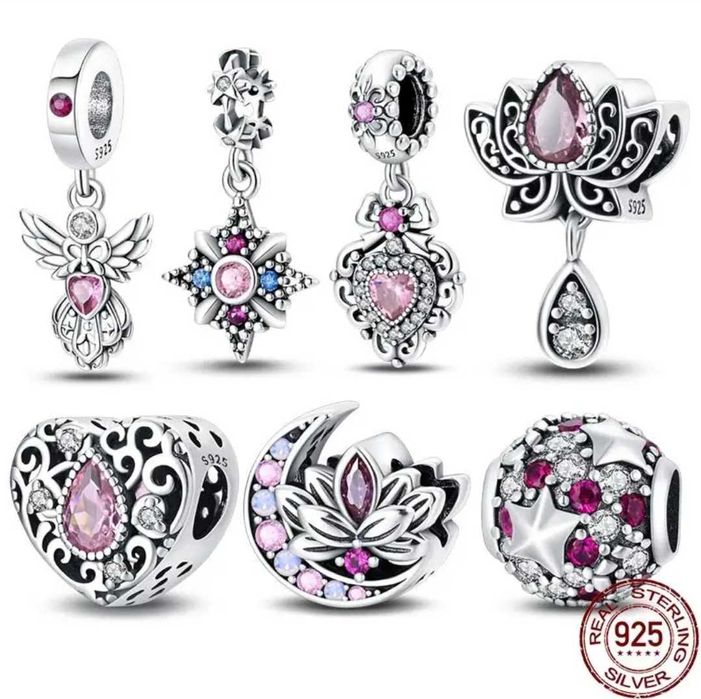 CHARMS, pulseiras e conjunto de zircónias vermelhas PRATA S925