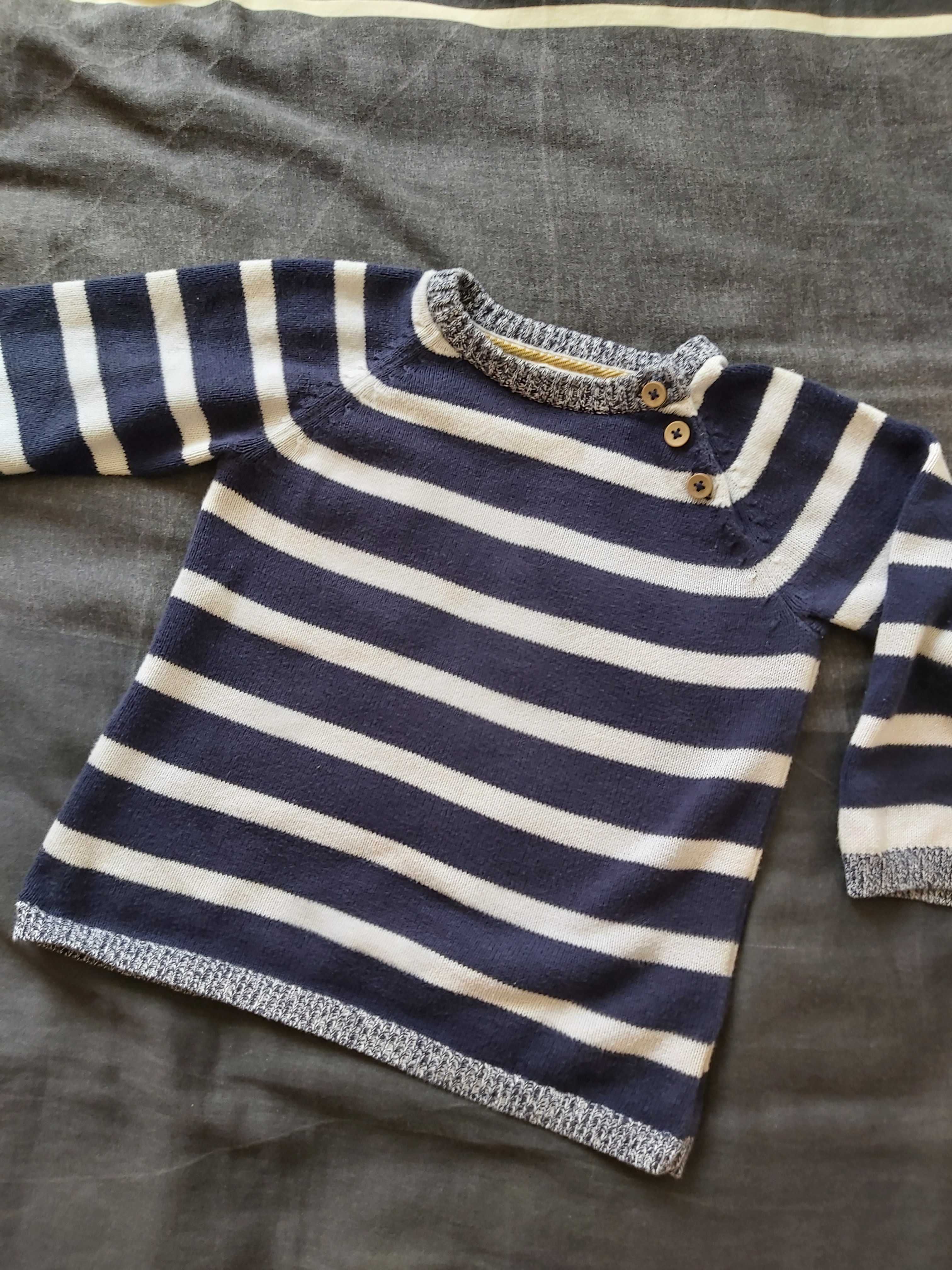 Sweter w paski dla chłopca H&M roz 86  granatowo biały