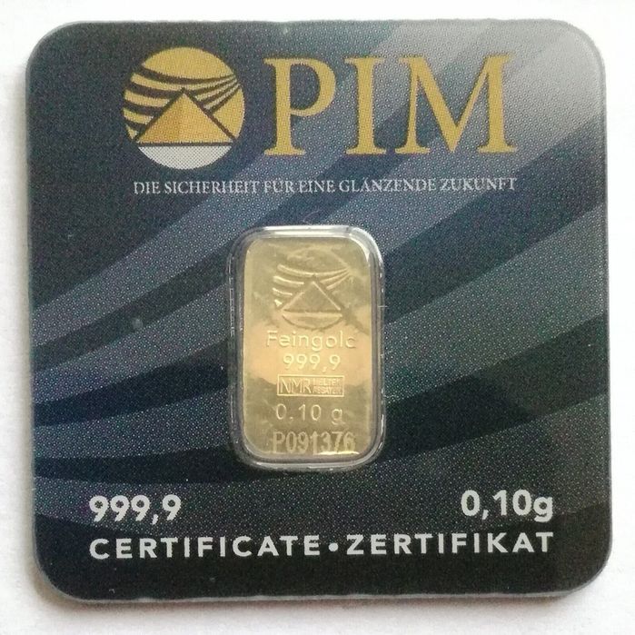 Ouro 99% 0,10g em barra certificado, selado e numerado PIM