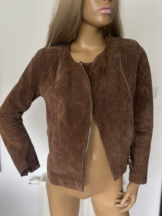 Mango MNG kurtka skórzana M 38 brązowa zamszowa zgrabna damska