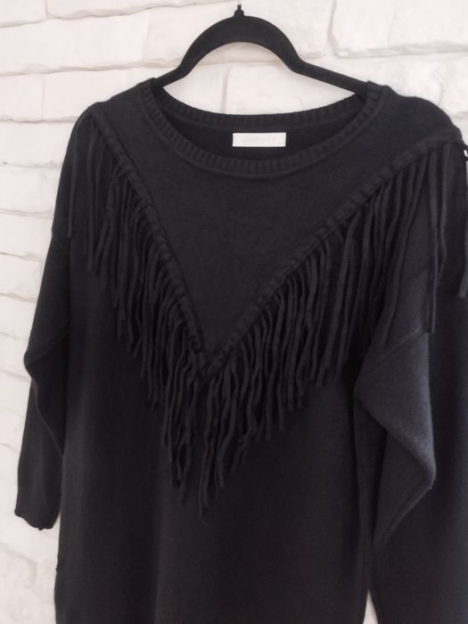 Włoska dzianinowa sukienka jak Kaszmir plus size XXL 44 46 frędzle