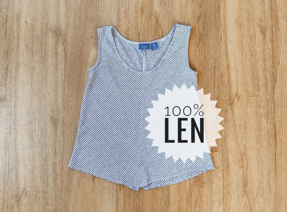 Antibes Blanc świetna lniana koszulka bez rękawów S 36 luźna na upały