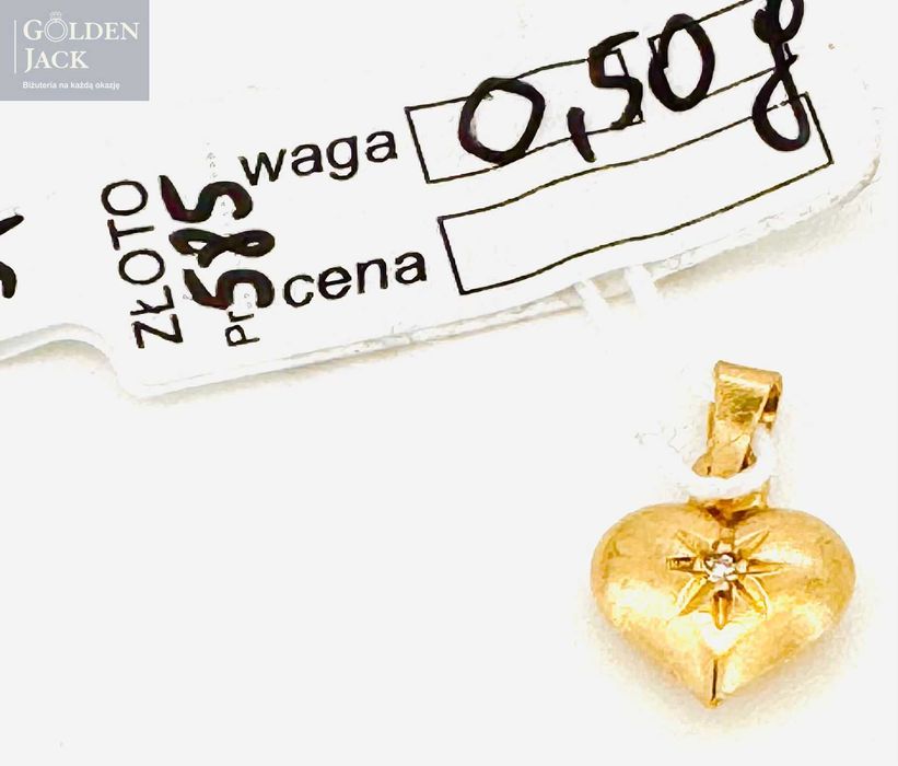 Złota zawieszka wisiorek Serce z cyrkonią złoto pr. 585 waga 0,5 g