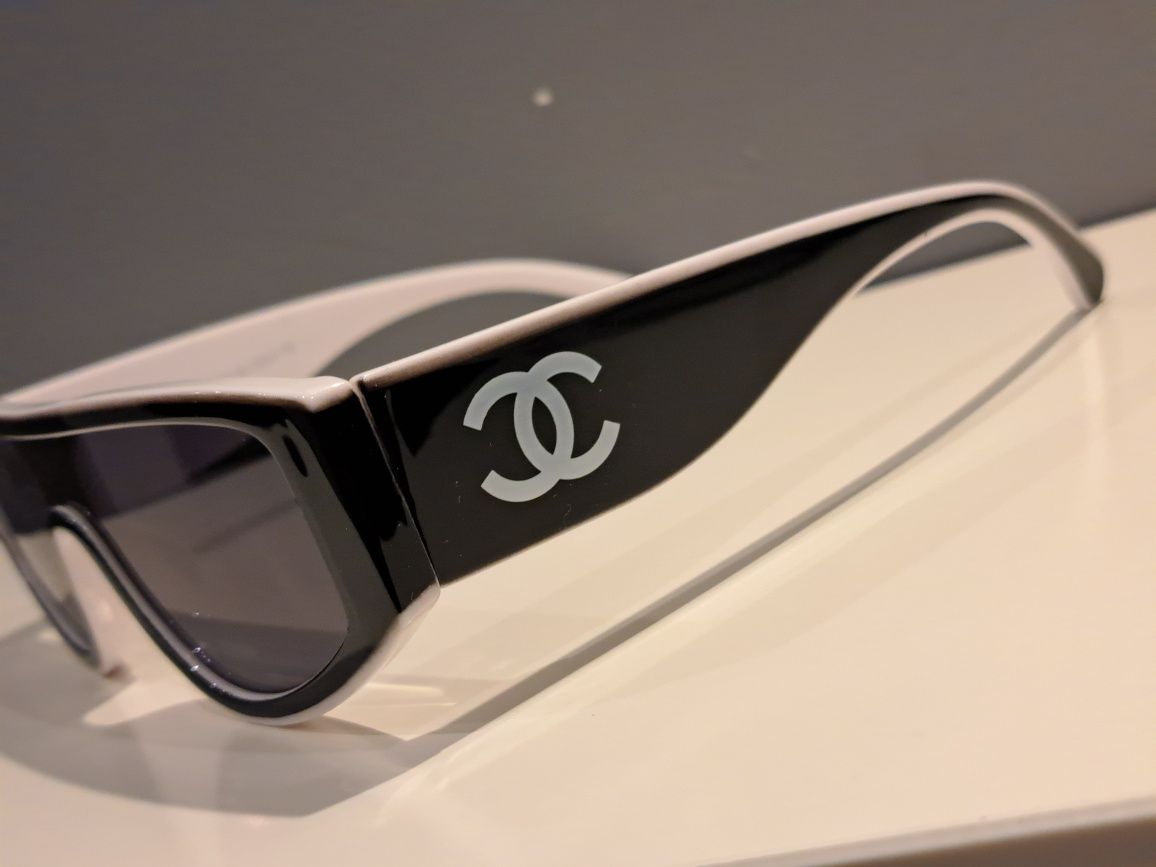 CHANEL nowe damskie okulary przeciwsłoneczne czarno białe logo