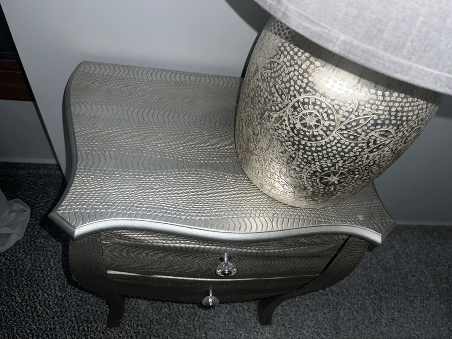 Stolik nocny szafka komoda srebrna