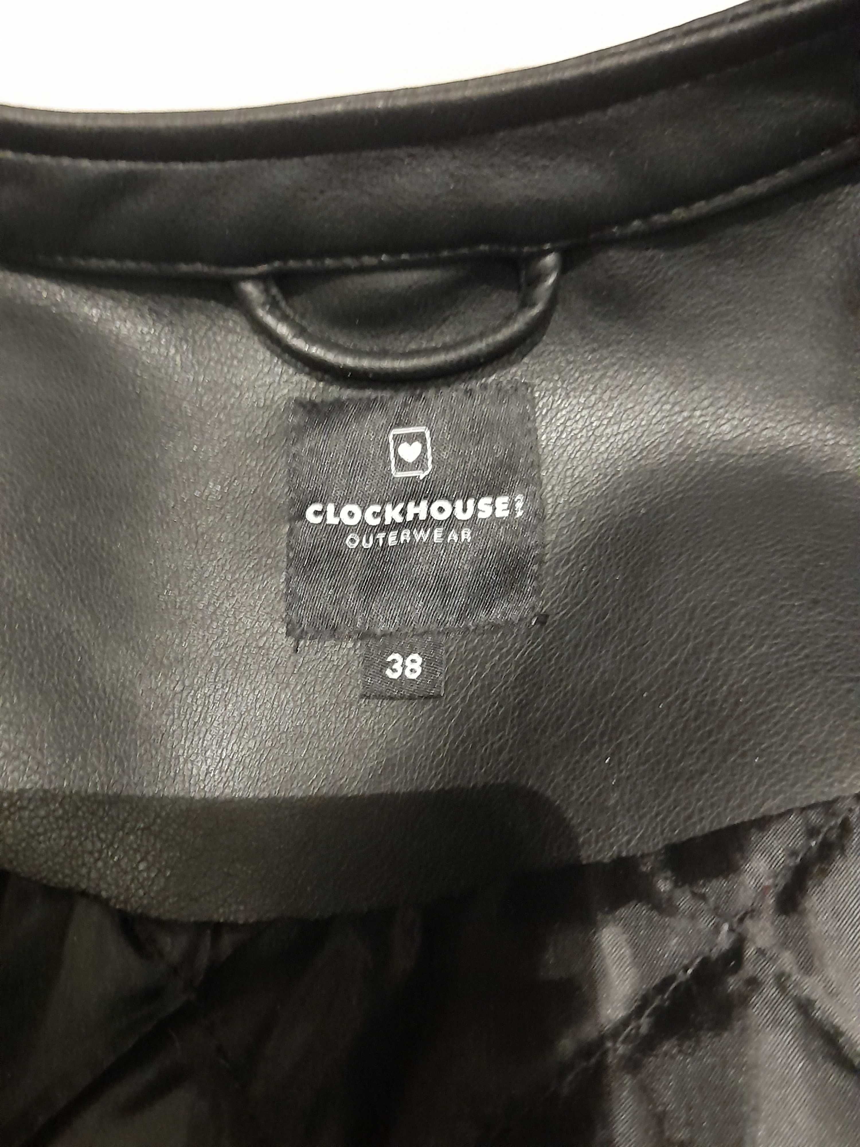 Jesienno-zimowy płaszcz, imitacja skóry, rozmiar 38 (M).