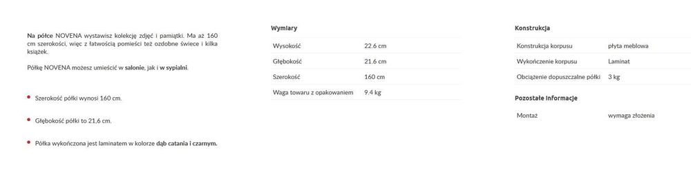Półka wisząca dąb catania czarny NOVENA AGATA Meble