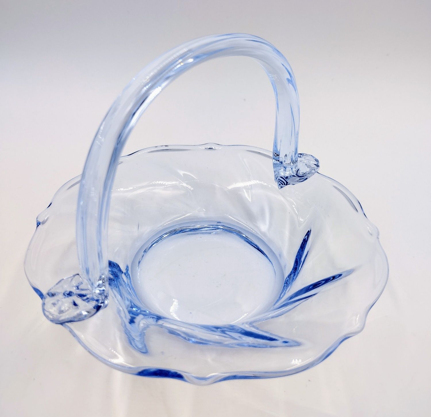 Koszyk szklany antyk retro błękitny vintage design szkło
