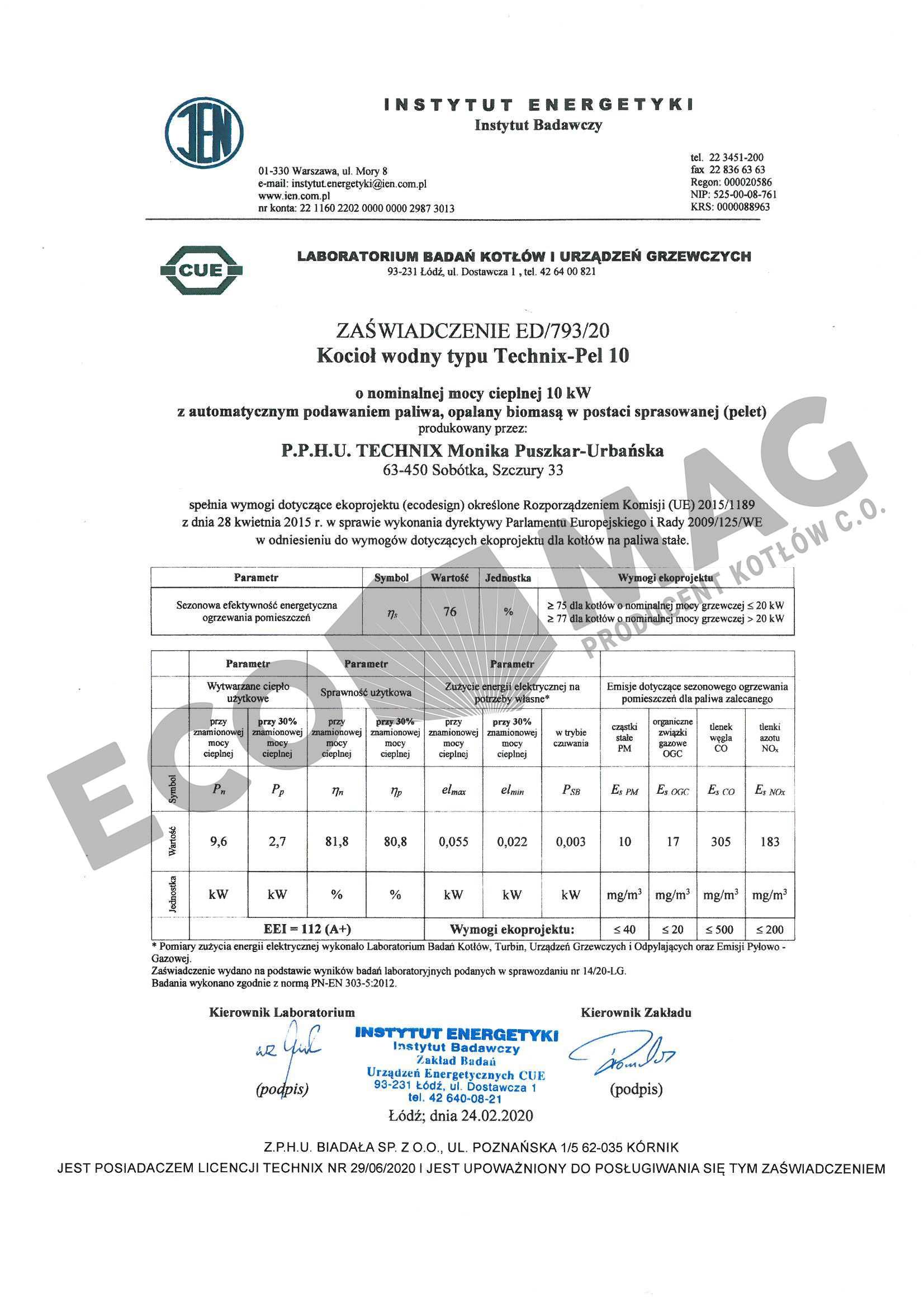 Kocioł Piec C.O. Ekopel 10 kW PELLET EKOGROSZEK podw. standard 5 KLASA