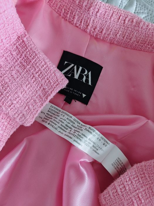 Tweedowa bawełniana marynarka Zara roz xs