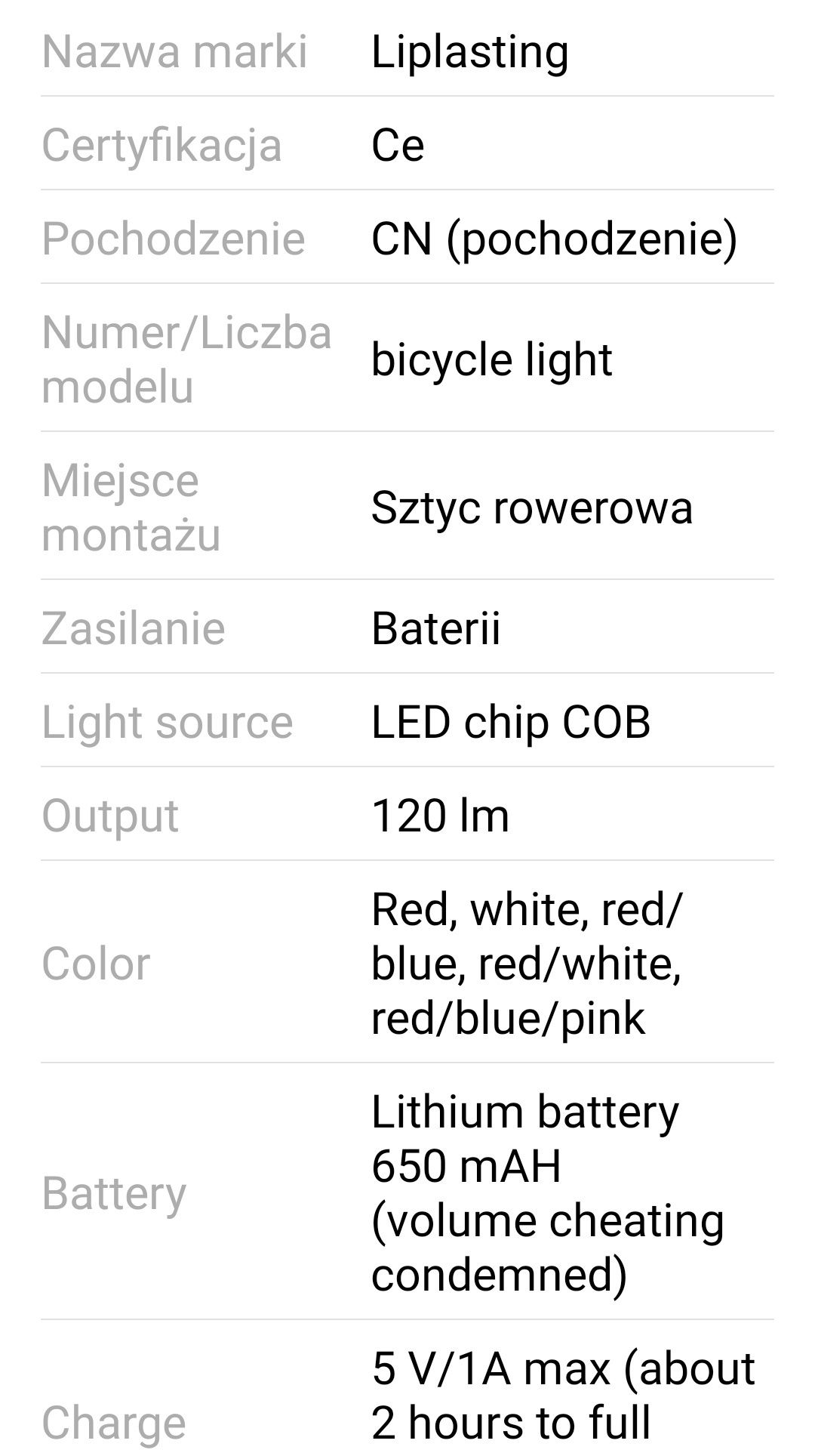 Nowa Lampka do roweru LED 120lm z akumulatorem 650mAh Red
