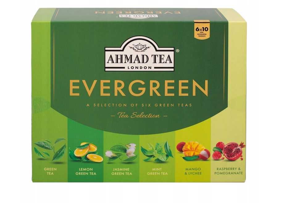 AHMAD TEA kolekcja herbat zielonych EVERGREEN SELECTION 60 kopert