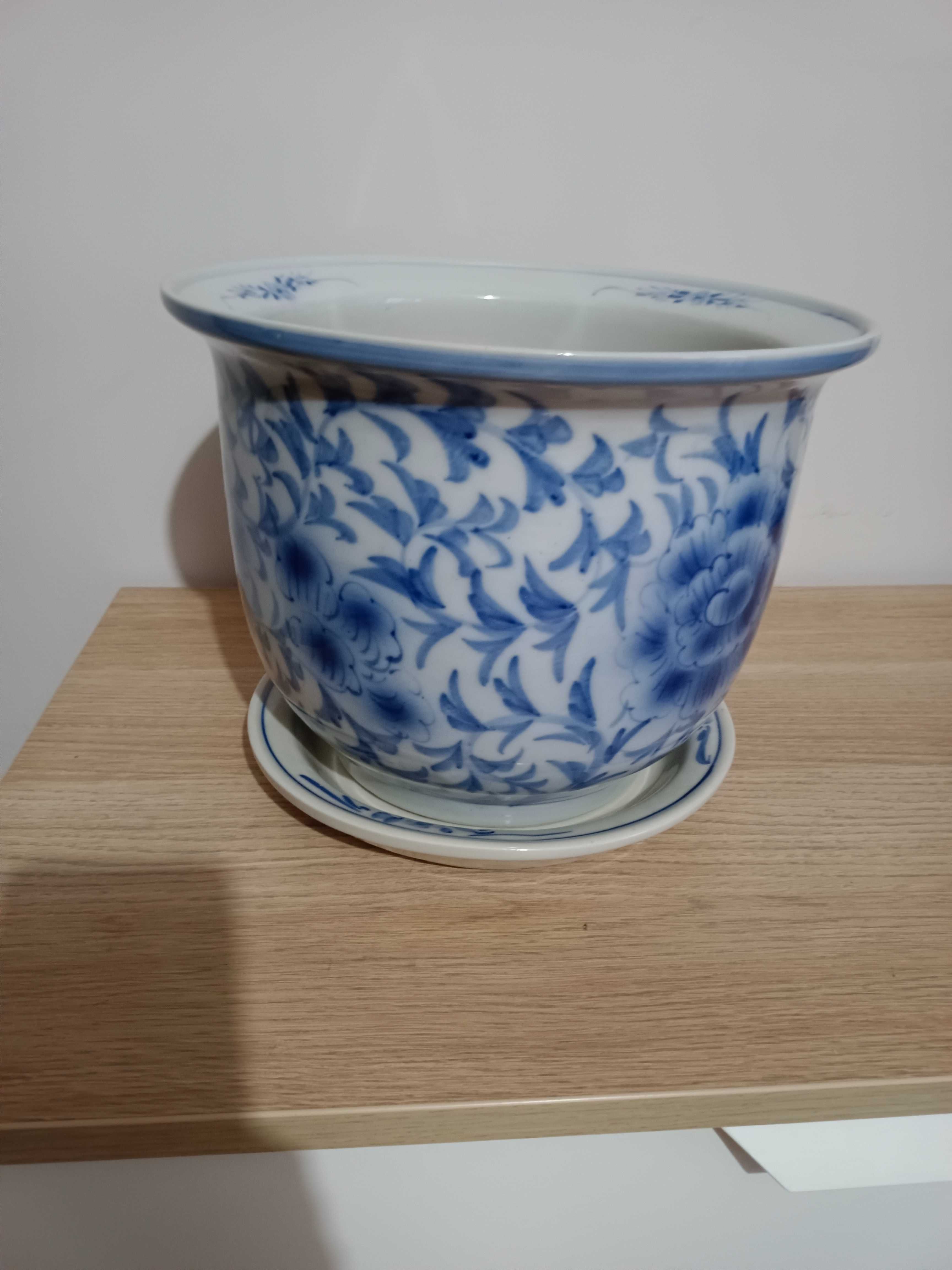 Vaso Cachepot c/ Presentoir, em porcelana chinesa pintada à mão