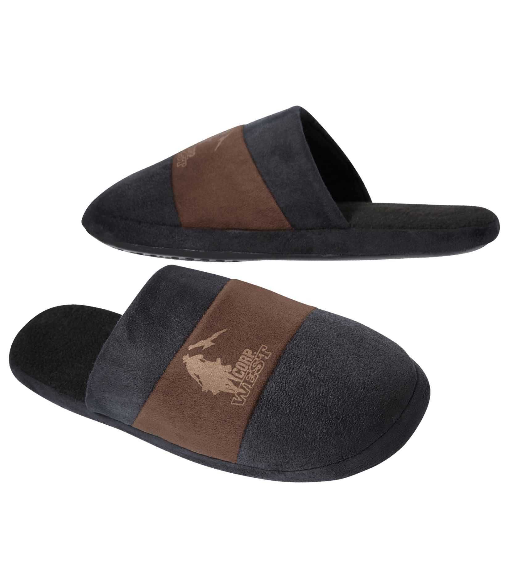 Kapcie męskie czarne z brązem wsuwane 41 27cm R3038 ATLAS FOR MEN