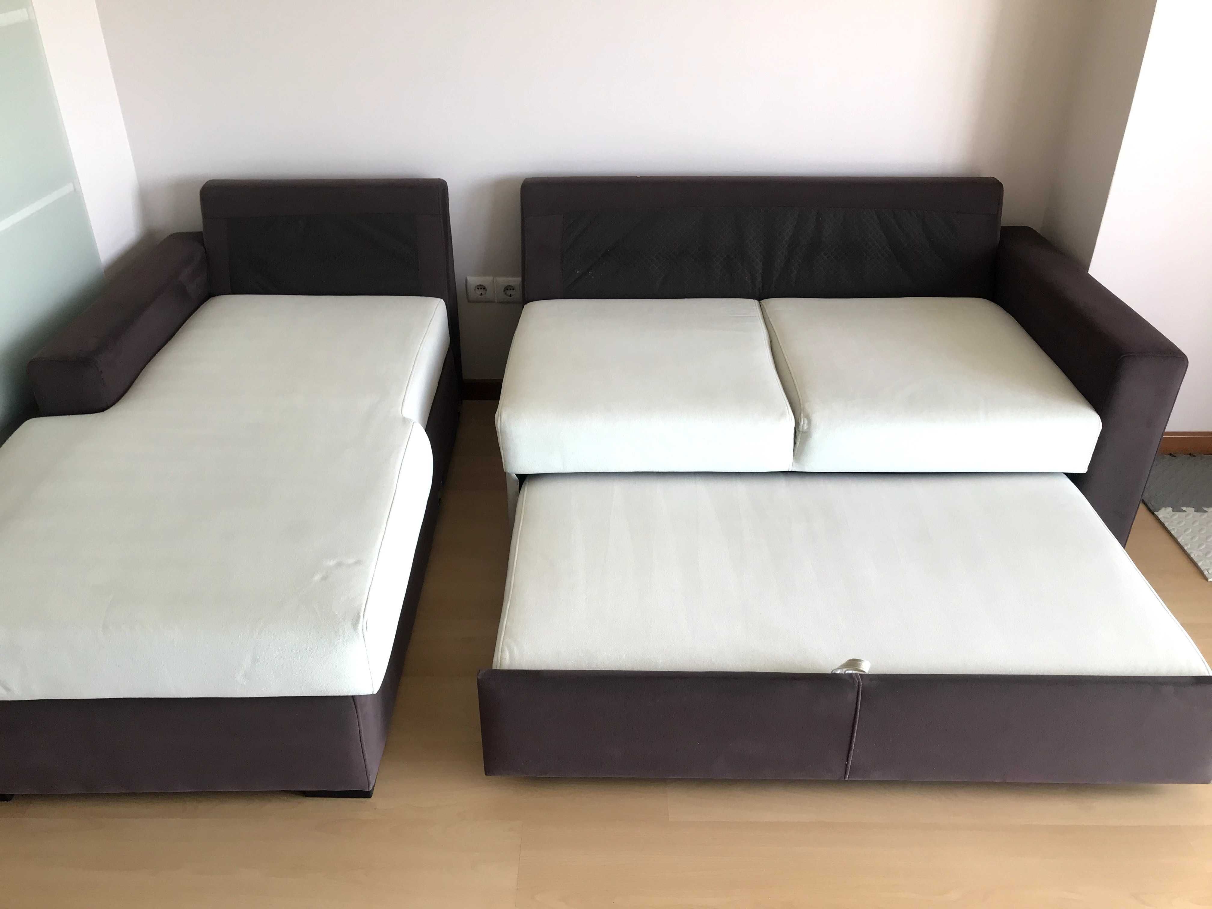 Sofá-cama 3 lugares com baú – como novo!