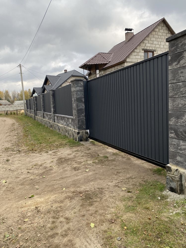 Забор из профнастила Под Ключ! Откатные ворота калитка Забор из блоков