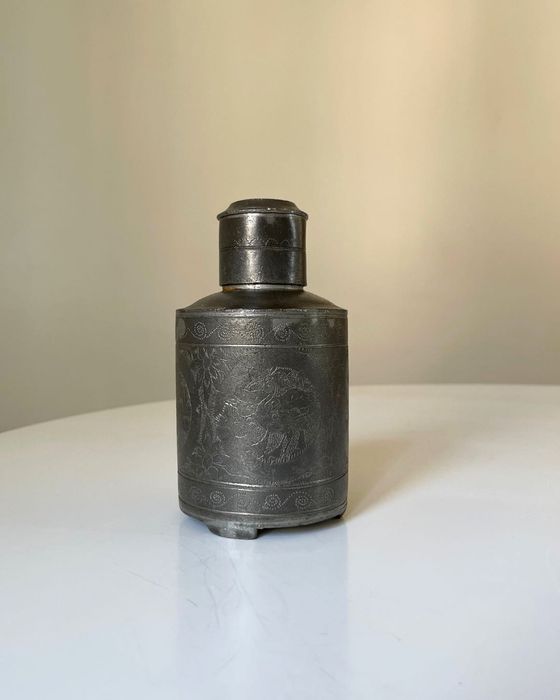 Pojemnik Na Herbatę Chiny Vintage 15cm Cyna Tea Caddy