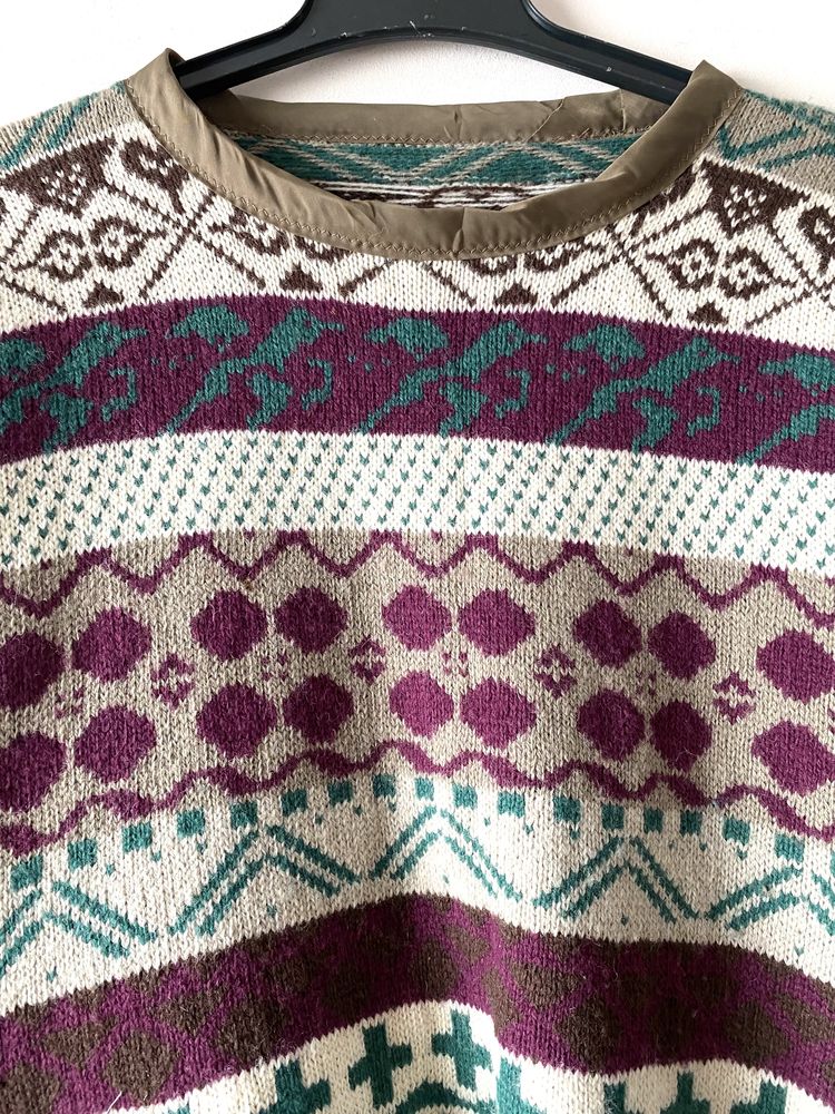 Welniany kolorowy sweter vintage ugly babciny dziadkowy
