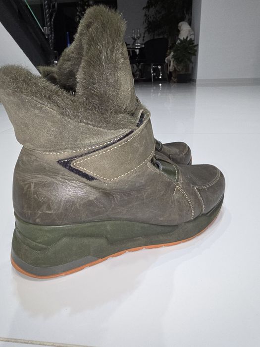 Buty khaki sniegowce z futerkiem na platformie ciepłe wygodne 38 DP