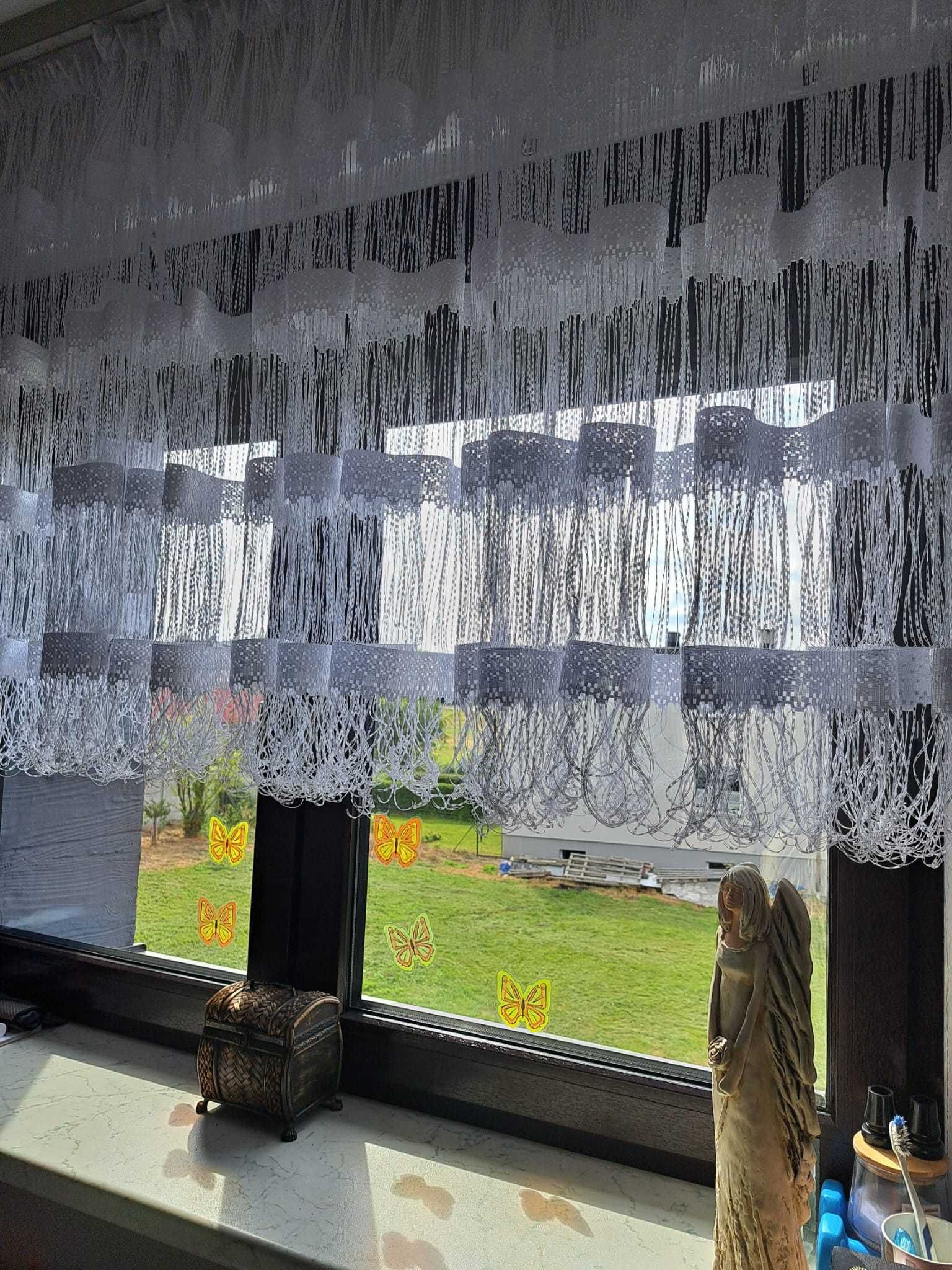 Firana biała sznurkowa 3 panele na żabki