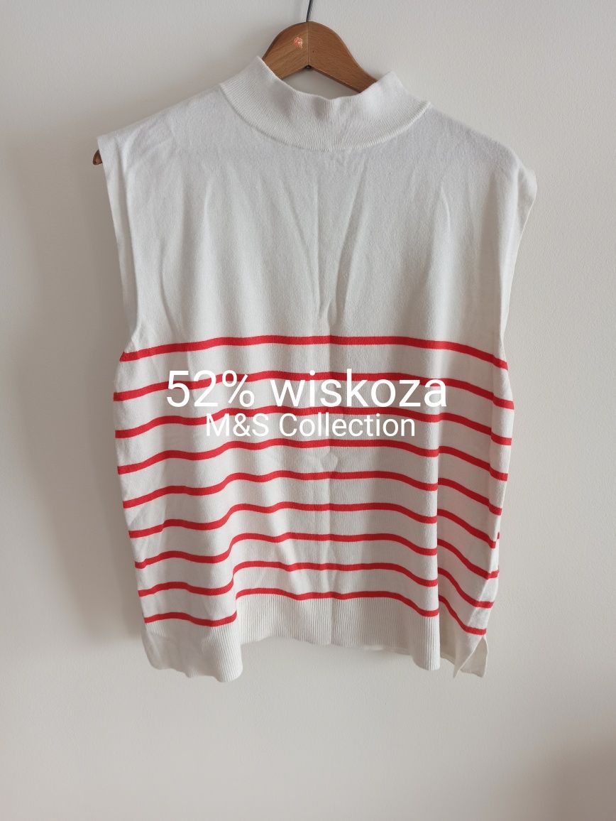 Kremowy sweter bluzka kamizelka z golfem M&S Collection 44/XXL z wisko