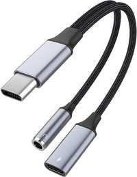 Rozdzielacz USB C, podwójny adapter słuchawek i ładowarki USB C