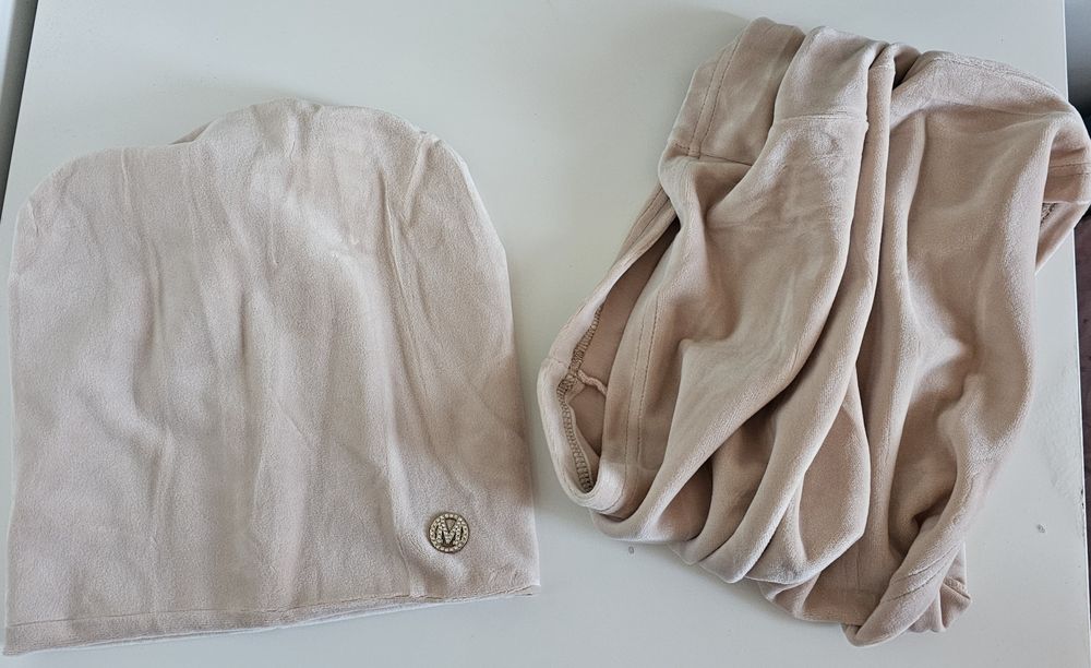 Komplet welurowy Czapka i komin szal  brudny róż