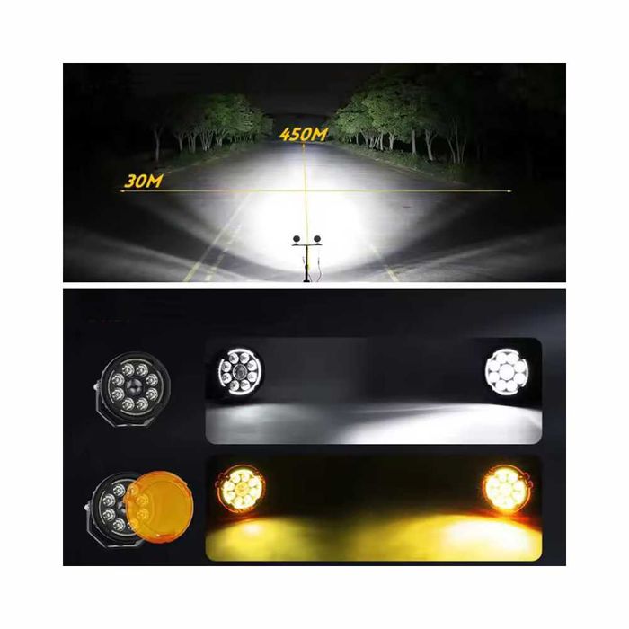 Faróis Auxiliares LED 4.5 Pol 70W - Projector 9 LEDs luz Presença halo