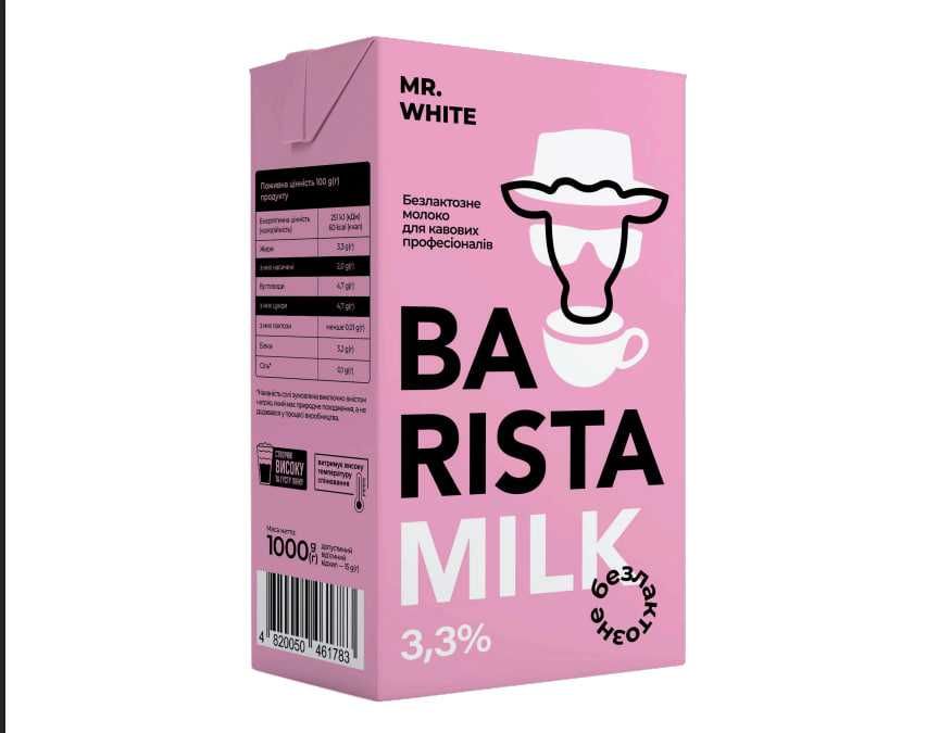 Молоко Містер Уайт Бариста без лактози 3, 3% 1000г 12 шт - упаковка