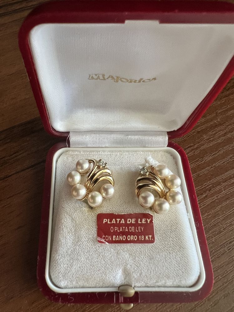 Сережки срібні з золотим покриттям з перлами Majоrica (оригінал)