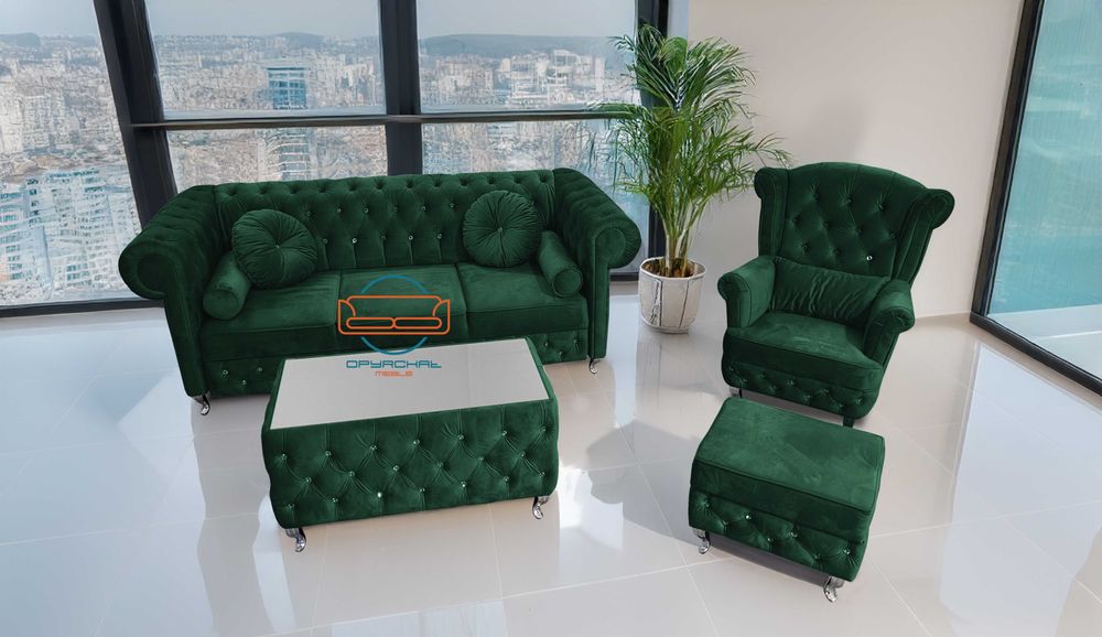 PRODUCENT ! Piękny zestaw cheesterfield spanie kryształki NR.7/2024 CH